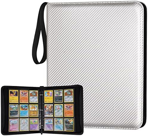 9 Pocket Card Binder, Premium Zip Trading Card Binder, 720 Double Sided Pocket PU Card Collection Binder, Collector Card Album, Card Folder for MTG, TCG, Sports Cards, Game Cards (Silver)