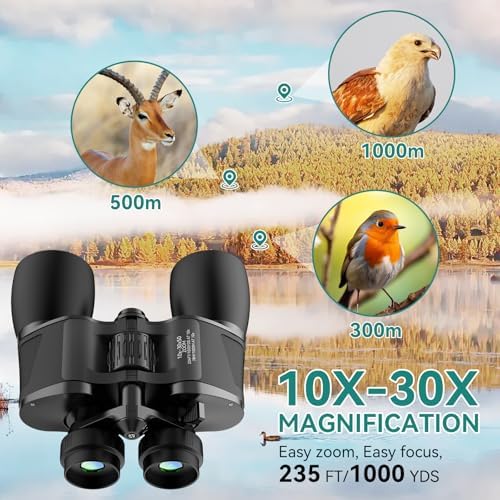 MLight 10-30X50 Zoom Binoculars for Adults, High Powered Military Binoculars for Bird Watching, Hunting, Outdoor, Hiking, Concerts Large View/Waterproof/BAK7 Prism/FMC Lens/Low Light Night Vision
