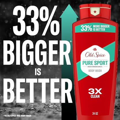 Old Spice Refreshing Body Wash for Men, High Endurance, 3X Defense, 24/7 Shower Fresh with Long Lasting Scent, Pure Sport Scent, 24 oz (Pack of 4)