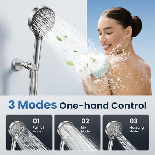 Filtered Shower Head with Handheld, High Pressure Showerhead Filter for Hard Water - 3 Spray Modes, Adjustable Angle Shower Head Water Softener, Removable Filtering Showerhead with Hose