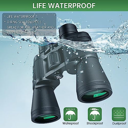 20x50 High Powered Binoculars for Adults, Waterproof Compact Binoculars with Low Light Vision for Bird Watching Hunting Football Games Travel Stargazing Cruise with Carrying Bag