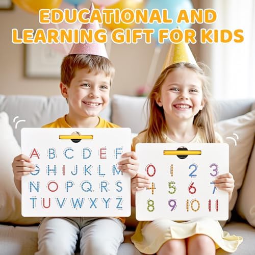 GAMENOTE Double Sided Magnetic Letter & Number Board Set - Alphabet & Numbers Tracing Board for Toddlers, ABC Uppercase & Lowercase Practicing, Math Learning, Educational Toys for Kids