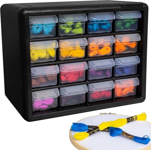 Akro-Mils 16-Drawer Plastic Drawer Storage Cabinet for Garage Organization, Beads, Makeup Organizer, Building Bricks Storage, Teacher Toolbox, 10-1/2-Inch W x 6-1/2-Inch D x 8-1/2-Inch H, 10116 Black