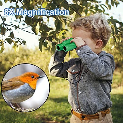 Binoculars for Kids 8x21, Gift for 3-12 Years Boys & Girls, Compact Kids Binoculars High-Resolution Shockproof Mini Binoculars for Bird Watching, Hiking, Camping, Travel Green 301
