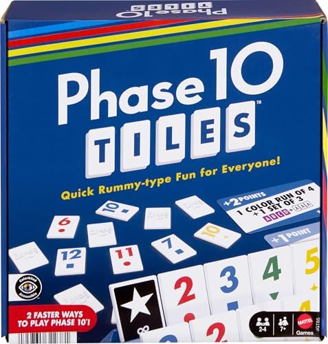 Mattel Games Phase 10 Tiles Game, Quick Family Rummy-Type Play with 32 Cards Featuring Unique Phases and Two Ways to Play, for 2-4 Players