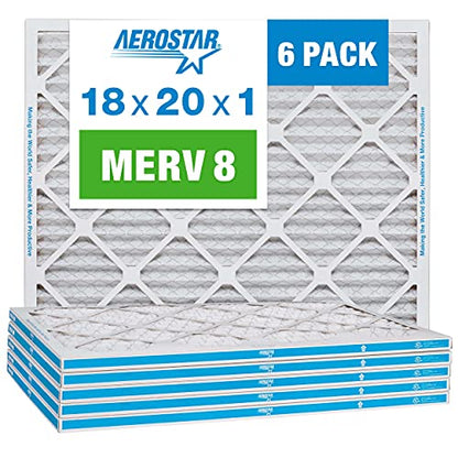 Aerostar 18x20x1 MERV 8 - 6 Count - High Efficiency Pleated HVAC, Furnace & Air Conditioner Filters - Removes Dust, Lint, Mold & Allergy-Causing Pollen