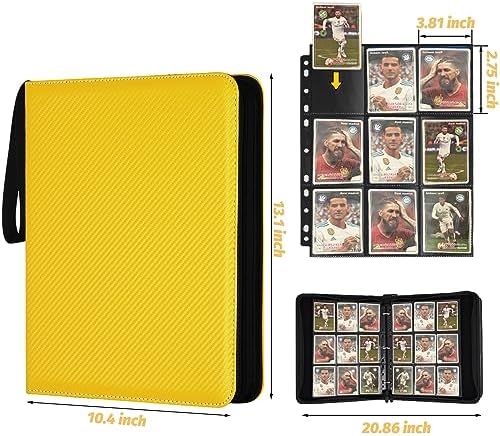 9 Pocket Card Binder, Premium Zip Trading Card Binder, 720 Double Sided Pocket PU Card Collection Binder, Collector Card Album, Card Folder for MTG, TCG, Sports Cards, Game Cards (yellow)