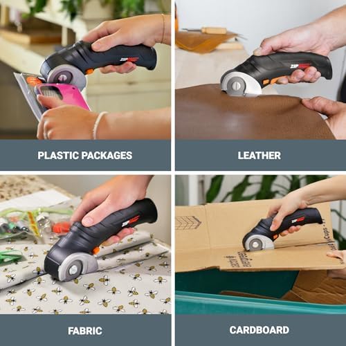 Worx Zipsnip Cordless Electric Scissors, Rechargeable Cardboard Box Cutter, 4V Powerful Fabric Scissors with 2 Safety Blades & Storage Bag WX082L.2