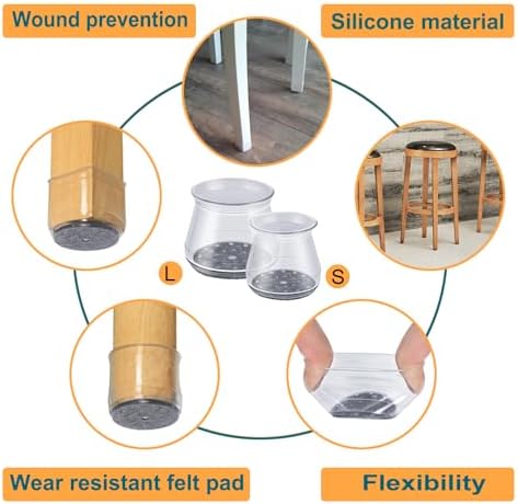 32pcs Chair Leg Floor Protectors,Bar stools Leg Protectors Caps,Dining Room Table Chair Leg Protectors for Hardwood Floors, Chair Leg Covers Silicone Felt Furniture Pads (Small fit: 0.9'' - 1.29'')