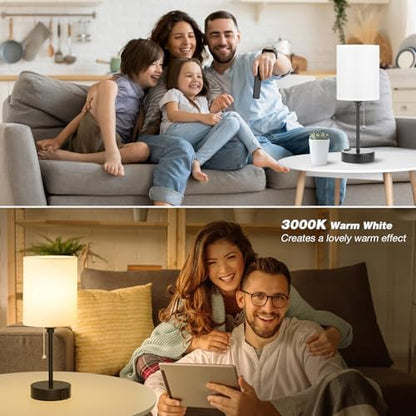 Small Bedside Table lamp for Bedroom - 3 Color Temperatures Bedside Lamps with USB C and A Ports, Pull Chain Table Lamps with AC Outlet, White Nightstand Lamps with Black Metal Base for Kids Reading