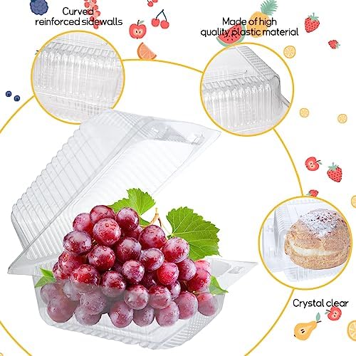 200 Pcs Clear Plastic Take out Containers,Disposable Fancy Hinged Top Square Clamshell Food Boxes,Cake Slice Containers Clamshell Takeout Tray with Clear Lids,5.3x4.7x2.8 Inch