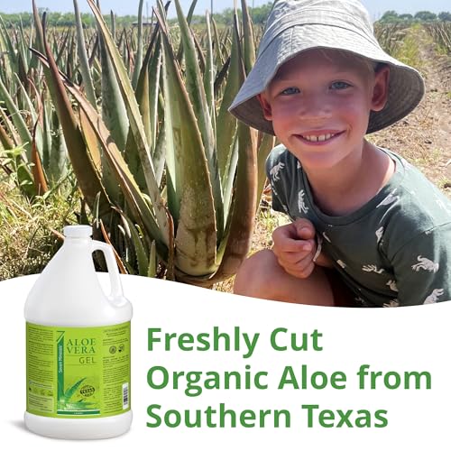 Seven Minerals Organic Aloe Vera Gel from freshly cut 100% Pure Aloe - 1 Gallon - HighestQuality, Texas grown, Vegan, Unscented - For Face, Skin, Hair, Sunburn Relief - Bulk DIY (128 Fl Oz)