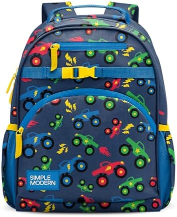 Simple Modern Medium Toddler Backpack for School Girls and Boys | Kindergarten Elementary Kids Backpack | Fletcher Collection | Kids - 15" tall | Monster Truck Rally