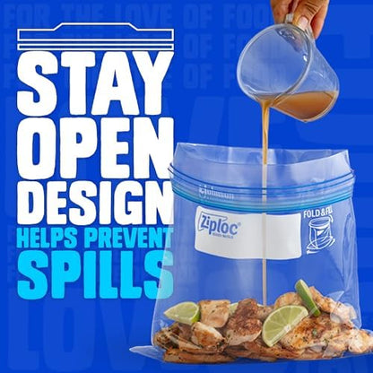 Ziploc Gallon Food Storage Freezer Bags, Stay Open Design, Easy to Fill, 66 count, 2 Pack, 132 Total