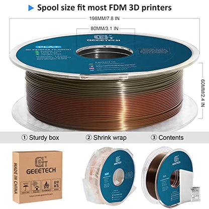 Geeetech Metal-Like Shiny Silk Bronze Rainbow 3D Printer PLA Filament,Shine Silky Metallic Printing Consumable 1.75mm,Dimensional Accuracy +/- 0.02 mm,1kg Spool (2.2lbs),Fit Most FDM Printer