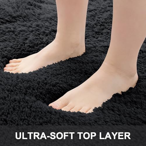 OLANLY Area Rugs for Living Room Bedroom, Machine Washable 4x5.9 ft Soft Fluffy Shaggy Bedside Rug, Indoor Floor Carpet for Kids Girls and Boys, Dorms, Nursery Rooms, Home Decor Aesthetic, Black
