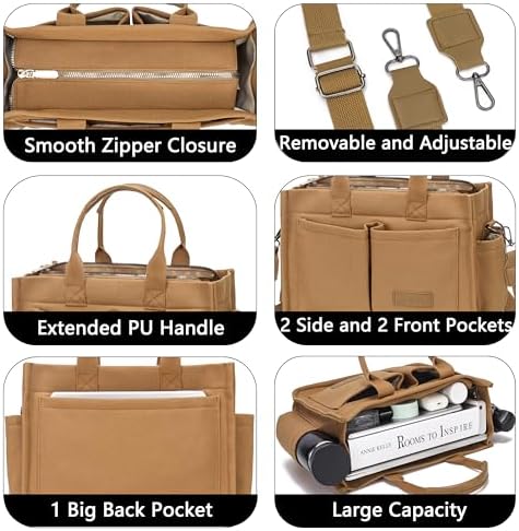 Tote Bag for Women With Compartments,Large Canvas Tote Women's Purse Crossbody Bags Work Laptop Book Bag Satchels Handbags