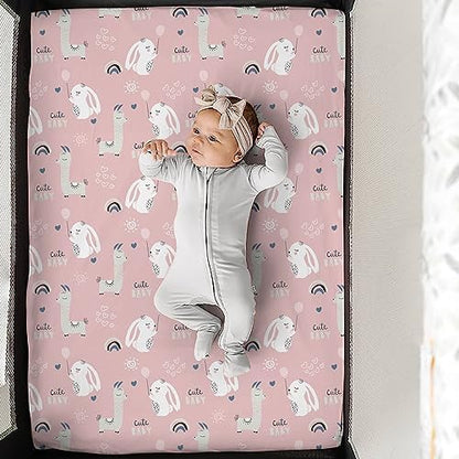 Pack n Play Sheets, BROLEX 2 Pack Mini Crib Sheets,Stretchy Portable Fitted Playard Sheet Set, Convertible Playard Mattress Cover,Ultra Soft Breathable Material,Elephant Rabbit