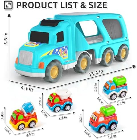 Veslier Toy Trucks Car for 1 2 3 4 5 Year Old Toddlers Boys Girls,Trucks Toys 5 in 1 Construction Vehicles Toys for Kids Boys Girls,Car Trucks Toys with Light Sound,Christmas Birthday Gifts.