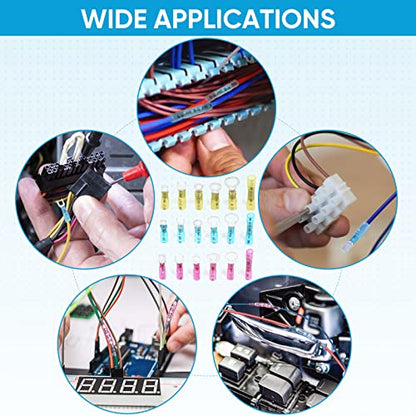 TICONN 500Pcs Heat Shrink Wire Connectors, Waterproof Automotive Marine Electrical Terminals Kit, Crimp Connector Assortment, Ring Fork Spade Butt Splices