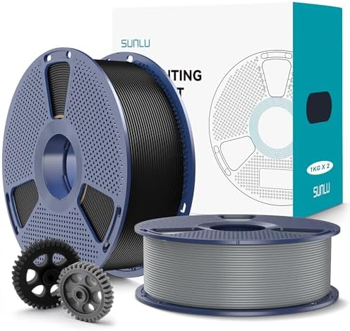 SUNLU PLA+2.0 3D Printer Filament 2KG, Upgrade PLA+ Filament 1.75mm, Tougher and Stronger, Dimensional Accuracy +/-0.02mm, 1KG per Spool, 2 Pack, 2KG Total, Black+Grey