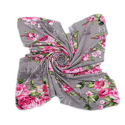 Galabloomer Newborn Receiving Blanket Headband Set Baby Flower Rose Swaddle with Big Bow (Gray)