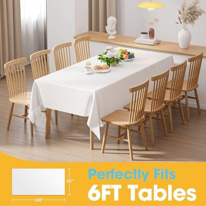 White Plastic Table Cloth - 24 Pack 54" × 108" Rectangle Disposable Tablecloths for 6FT Tables, Waterproof Table Cover for Party, Holiday & Gathering Use