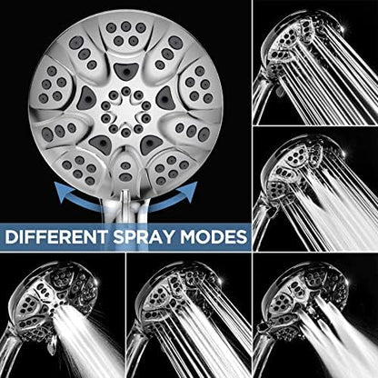 6-Mode High Pressure Handheld Shower Head Set, Consumer Reports Recommended HOPOPRO High Flow Hand Held Showerhead with 59 Inch Hose Bracket Teflon Tape Rubber Washers