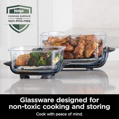 Ninja Crispi Air Fryer, Microwave, Freezer & Dishwasher Safe, Non Toxic Glass Portable Cooking System, 4 QT & 6 Cup Glass Containers with Storage Lids, Easy Meals, Air Fry, Bake, Stone, FN101ST