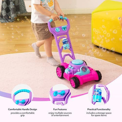 SLOOSH Bubble Lawn Mower Toddler Toys - Kids Bubble Machine Summer Outdoor Push Toy Games, Backyard Garden Outside Play Toddlers Preschool Boys Girls Birthday Gifts (Pink)