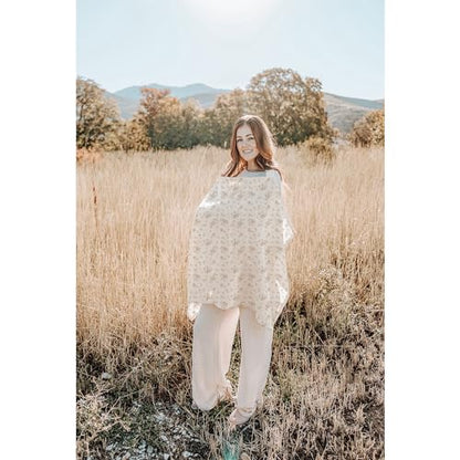 Konssy Muslin Nursing Cover for Baby Breastfeeding, Breathable 100% Cotton Breastfeeding Cover with Rigid Hoop for Mother Nursing Apron, Multi-use Carseat Canopy (Blossom)