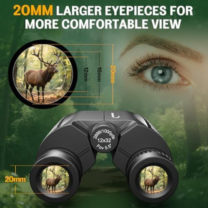 12x32 Compact Binoculars for Adults Kids - Aurosports Small Binoculars for Birdwatching - High Power Easy Focus Lightweight Binocular for Traveling Hunting Cruise Ship Hiking
