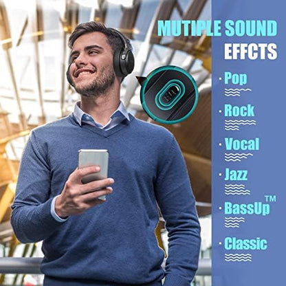 BERIBES Bluetooth Headphones Over Ear, 65H Playtime and 6 EQ Music Modes Wireless Headphones with Microphone, HiFi Stereo Foldable Lightweight Headsets, Deep Bass for Home Office Cellphone PC Ect.