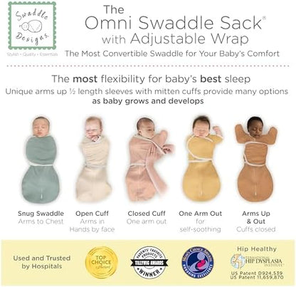 SwaddleDesigns 6-Way Omni Swaddle Sack Arms Up Swaddle for Newborn, More Options to Calm Startle Reflex, Improves Sleep