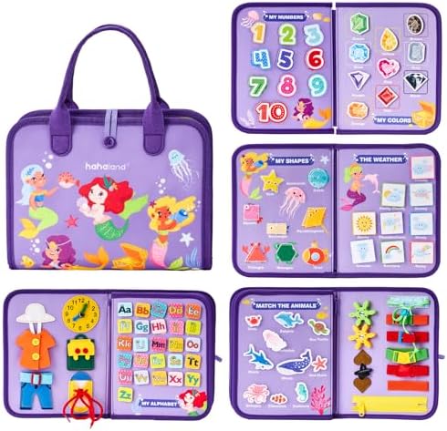 hahaland Busy Board Montessori Toys - 3 Year Old Girl Gifts Bithday Gift Ideas - 8 in 1 Preschool Learning Activities - Christmas Toddler Stocking Stuffers Gifts