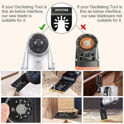 Oscillating Saw Blades, PECHAM 64PCS Professional Universal Titanium Multitool Blades for Wood Plastics Metal Quick Release Multi Tool Kits Fit Rockwell Ridgid Ryobi Milwaukee Chicago Craftsman
