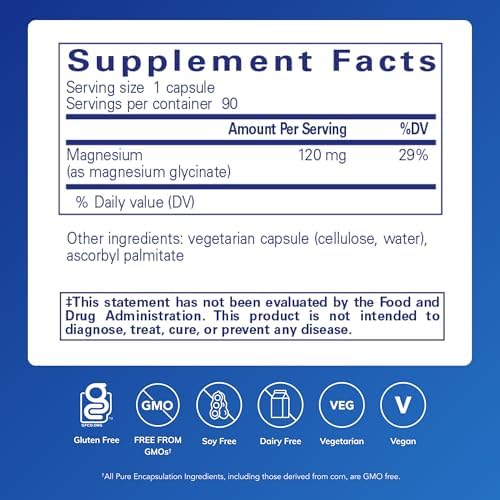 Pure Encapsulations Magnesium (Glycinate) - Supplement to Support Stress Relief, Sleep, Heart Health, Nerves, Muscles, and Metabolism* - with Magnesium Glycinate - 90 Capsules