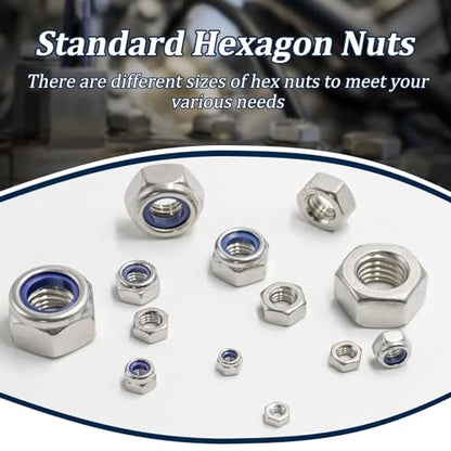 Metric Hex Nuts&Locknuts Assortment Kit(360Pcs)，M3 M4 M5 M6 M8 M10 M12 Stainless Steel Assorted Hex Nuts Sets,Bright Finish