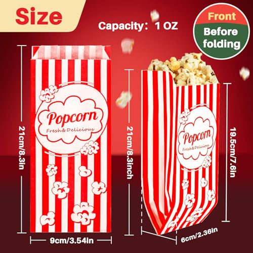 Popcorn Bags Individual Servings - 500 Individual Popcorn Pop Corn Snack Bags Sleeves Small Business Mini Popcorn Bulk Individual Bags Packets Containers Popcorn Machine Movie Night Supplies