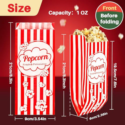 Popcorn Bags Individual Servings - 500 Individual Popcorn Pop Corn Snack Bags Sleeves Small Business Mini Popcorn Bulk Individual Bags Packets Containers Popcorn Machine Movie Night Supplies