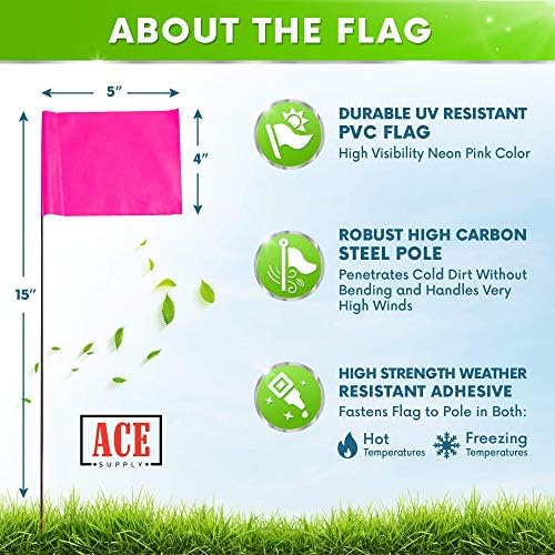 Fluorescent Pink Marking Flags, 100 Pack - 4x5-Inch Marker Flags - 15-Inch Wire - for Lawn, Irrigation, Dog Training, Landscape, Survey