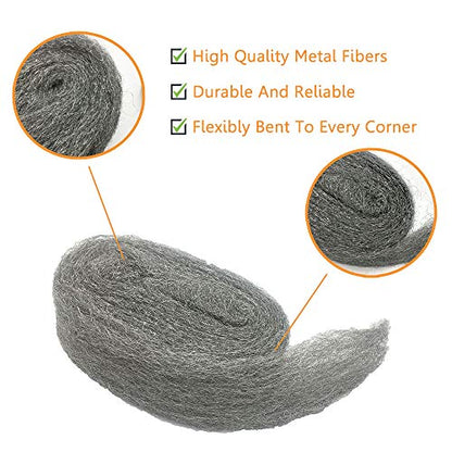 Steel Wool Fill Fabric DIY Kit, Coarse Wire Wool Hardware Cloth, Gap Blocker, Keep Mice Away from Holes/Siding/Pipeline/Vents in Garden, House, 4 Pack × 10FT