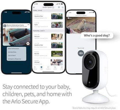 Arlo Essential Security Camera 2K | Indoor Only| 2nd Gen | Baby Monitor & Pet Camera | Wired Automated Privacy Shield, 2-Way Audio, Night Vision, Live Stream, Motion Alerts & Notifications White,1 Cam