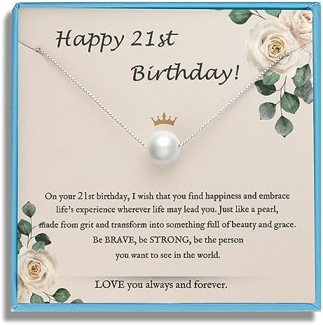 Sereney Birthday Gifts for Girls Women, Sterling Silver Pearl Necklace as 7 9 10 11 13 15 16 18 21 30 40 50 60 Year Old Birthday Gifts, Single Pearl Necklace as Bday Gifts for Friends