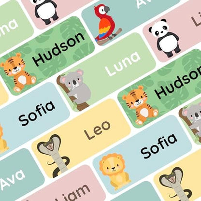 – Personalized Name Labels for Kids (180) – Waterproof & Durable Stickers for Clothing, School & Daycare Items - Exotic Animals