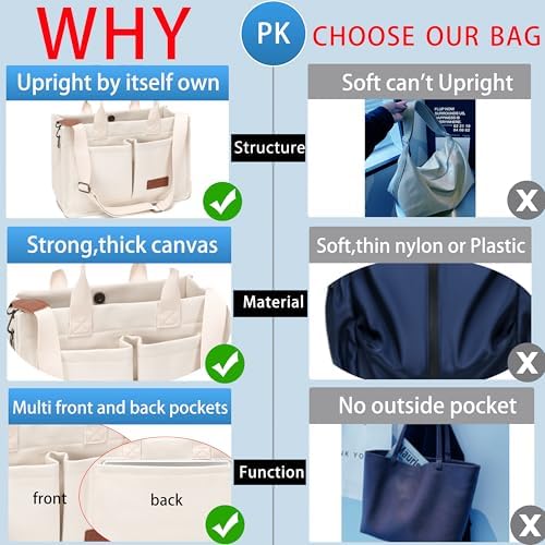 Tote Bag for Women With Compartments,Large Canvas Tote Women's Purse Crossbody Bags Work Laptop Book Bag Satchels Handbags