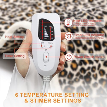 Heating Pad-Electric Heating Pads for Back,Neck,Abdomen,Moist Heated Pad for Shoulder,Knee,Hot Pad for Arms and Legs,Dry&Moist Heat & Auto Shut Off(Leopard Print, 12''×24'')