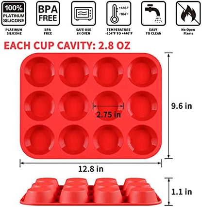 12 Cups Silicone Muffin Pan - Regular Size Cupcake Pan Muffin Tin for Baking Nonstick Food Grade