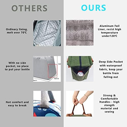 Joymee Lunch Bag Women Insulated Lunch Box Reusable Leakproof Large Spacious Cooler Tote for Womens Mens Adults with Bottle Holder and Side Pockets for Work Office Travel Picnic - Green