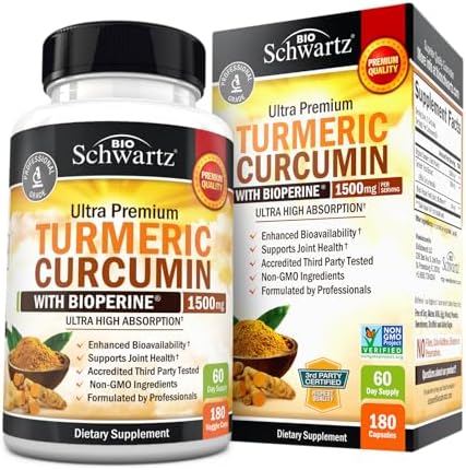 Turmeric Curcumin with Black Pepper Extract 1500mg - High Absorption Ultra Potent Turmeric Supplement with 95% Curcuminoids and BioPerine - Non GMO Tumeric Capsules for Joint Support - 180 Capsules